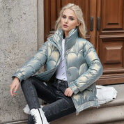 Bufferjakke med kurvet mønster med metallisk look til kvinder | Marshell