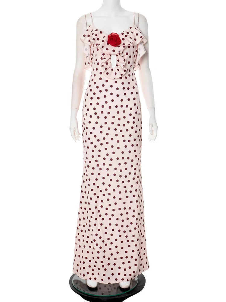Print Polka Dot 3D Blomster Kvinder Maxi Kjole - Kitty
