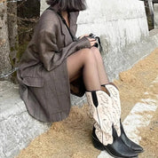 Moderigtige Vintage Slip-on Cowboystøvler med Western Stil Broderi til Kvinder - Afradie