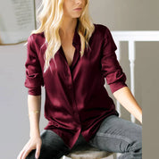 Elegant Silke Satin Bluse til Kvinder l Business & Aftentøj - Lanaez