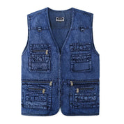 Ærmeløs denimvest med flere lommer til mænd - Kellez