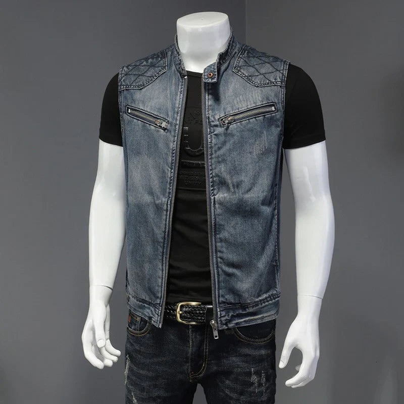 Retro nødlidende denimjakke til mænd - Rockeh