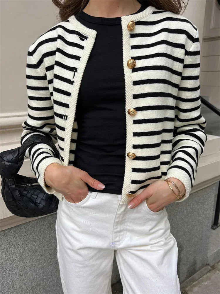 Zebra Trykke Stribet Cardigan og Shorts Sæt | Forårskollektion - Alentina