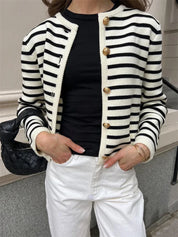 Zebra Trykke Stribet Cardigan og Shorts Sæt | Forårskollektion - Alentina