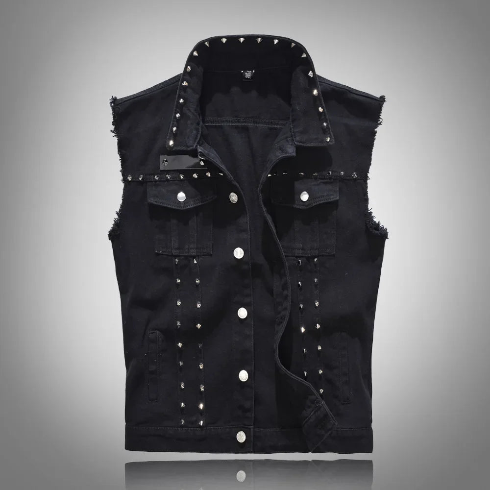 Slim fit ærmeløs denimjakke til mænd - Croher