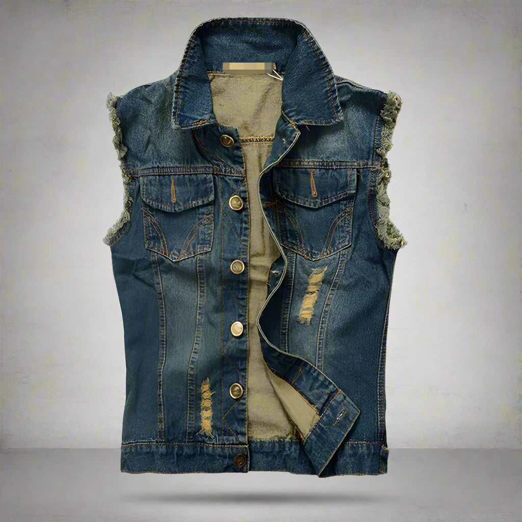 Vasket ærmeløs Hiphop Denimvest til Mænd - Haetho