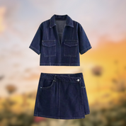 Denim top og mini nederdel - todelt sæt - Urema