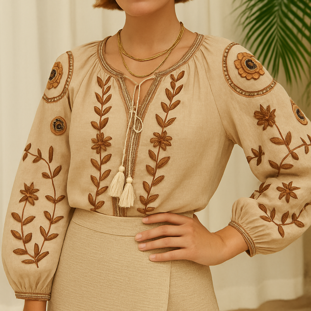Boho Stil langærmet Bluse - Evenia