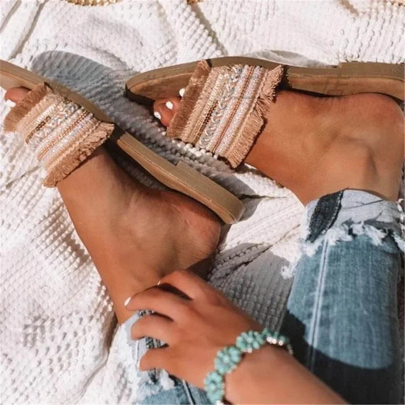 Flad bund Fashion One Word Slippers Womens ShoesFlad bund Fashion One Word Slippers Womens Shoes - Realena