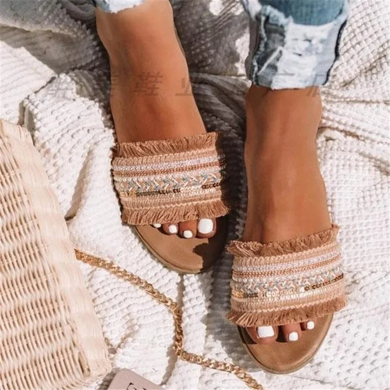 Flad bund Fashion One Word Slippers Womens ShoesFlad bund Fashion One Word Slippers Womens Shoes - Realena