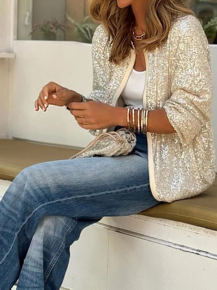 Formel Slim Pasform Glitter Festblazer til Kvinder - Madely