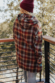 Ildrød plus size plaid kængurulomme hættetrøje med snøre - Mehva