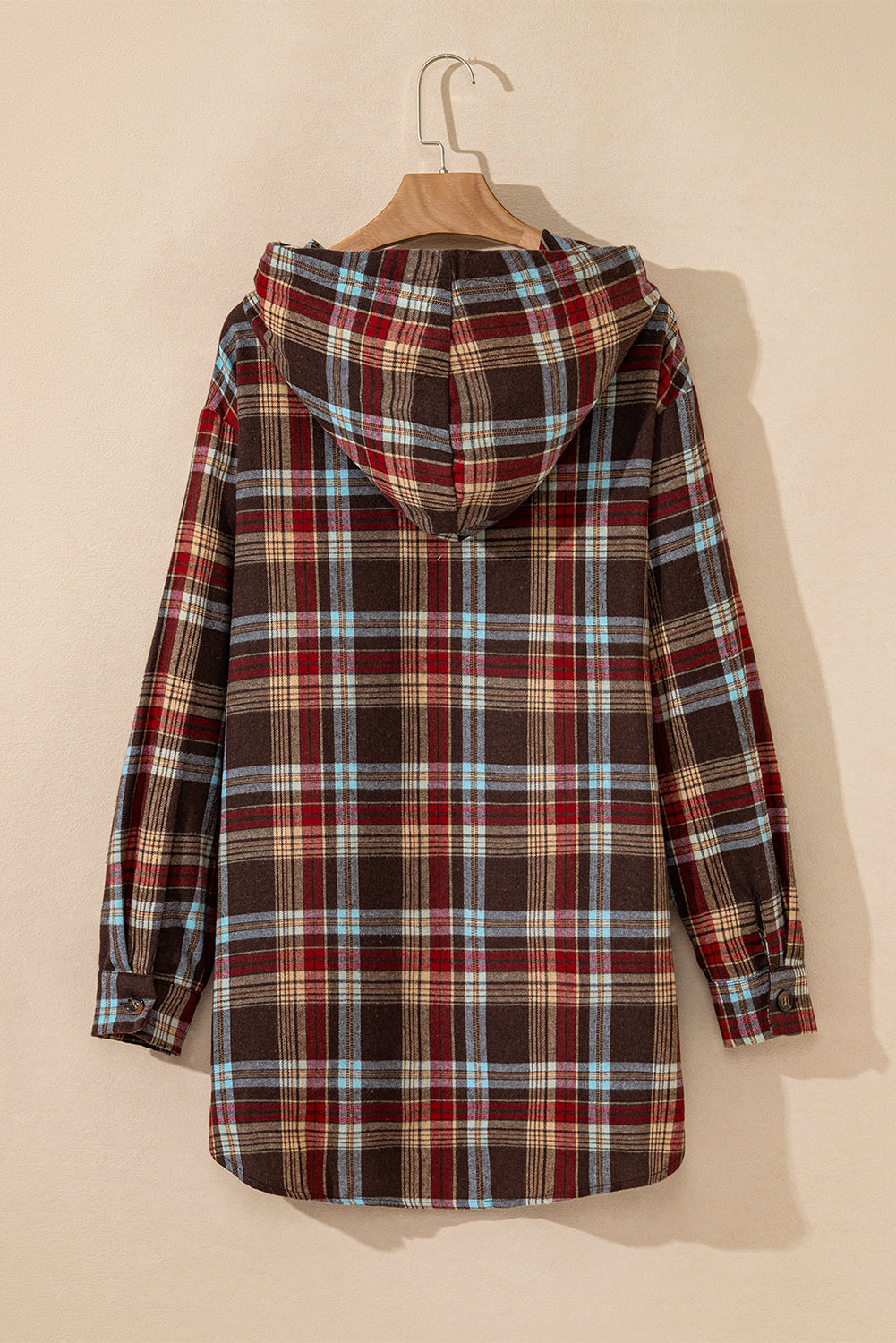 Ildrød plus size plaid kængurulomme hættetrøje med snøre - Mehva