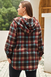 Ildrød plus size plaid kængurulomme hættetrøje med snøre - Mehva