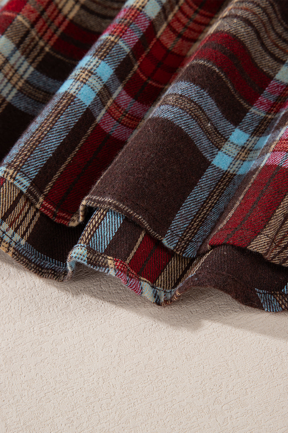 Ildrød plus size plaid kængurulomme hættetrøje med snøre - Mehva