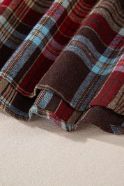 Ildrød plus size plaid kængurulomme hættetrøje med snøre - Mehva