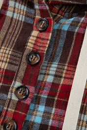 Ildrød plus size plaid kængurulomme hættetrøje med snøre - Mehva