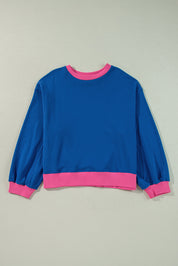 Himmelblå color block kant ballonærmer plus size sweater - Sazasa