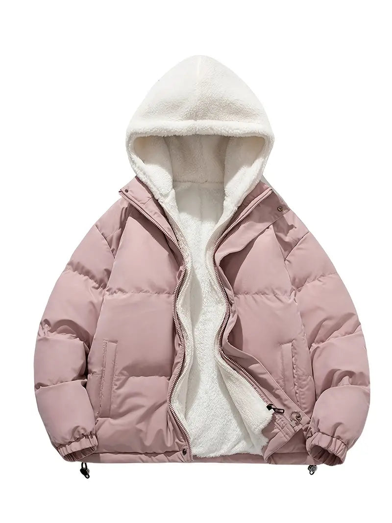 Hyggelig fleece vinterjakke med hætte - Alicias
