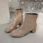 Glitter Dameankelstøvler med Blokhæl | Forår 2025 Kollektion - Glendia