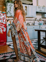 Kimono Inspireret Stilfuldt Strandkast med Tryk | Forårskollektion til Kvinder - Treesha