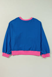 Himmelblå color block kant ballonærmer plus size sweater - Sazasa