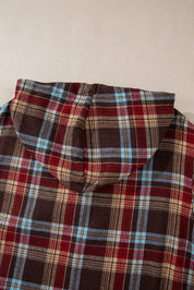 Ildrød plus size plaid kængurulomme hættetrøje med snøre - Mehva