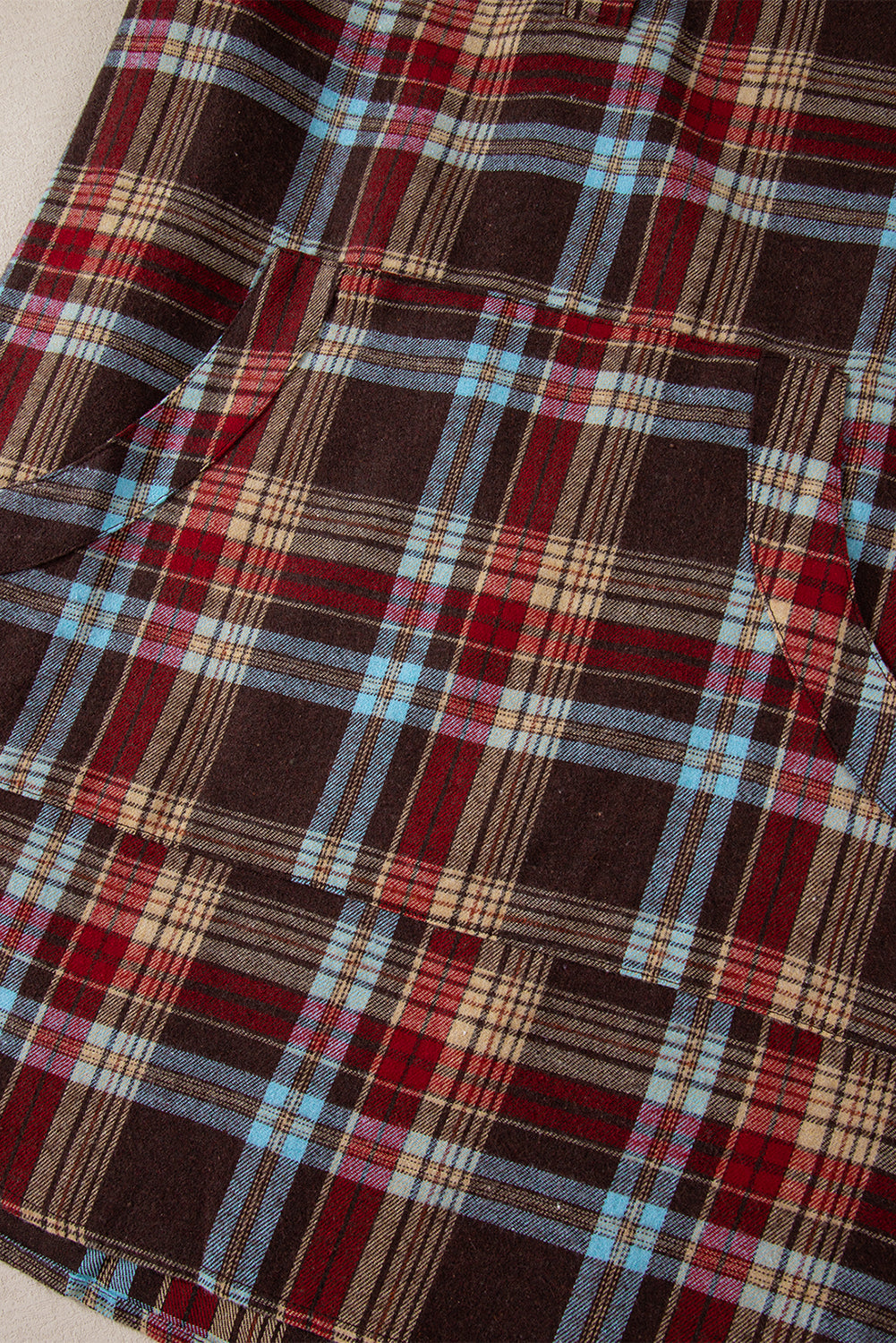 Ildrød plus size plaid kængurulomme hættetrøje med snøre - Mehva