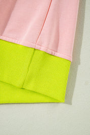 Lys pink plus size colorblock patchwork sweater med rund hals - Salma