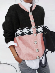 Elegant langærmet strikket top med print - Panela