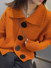 Chik ensfarvet langærmet sweater med krave - Jani