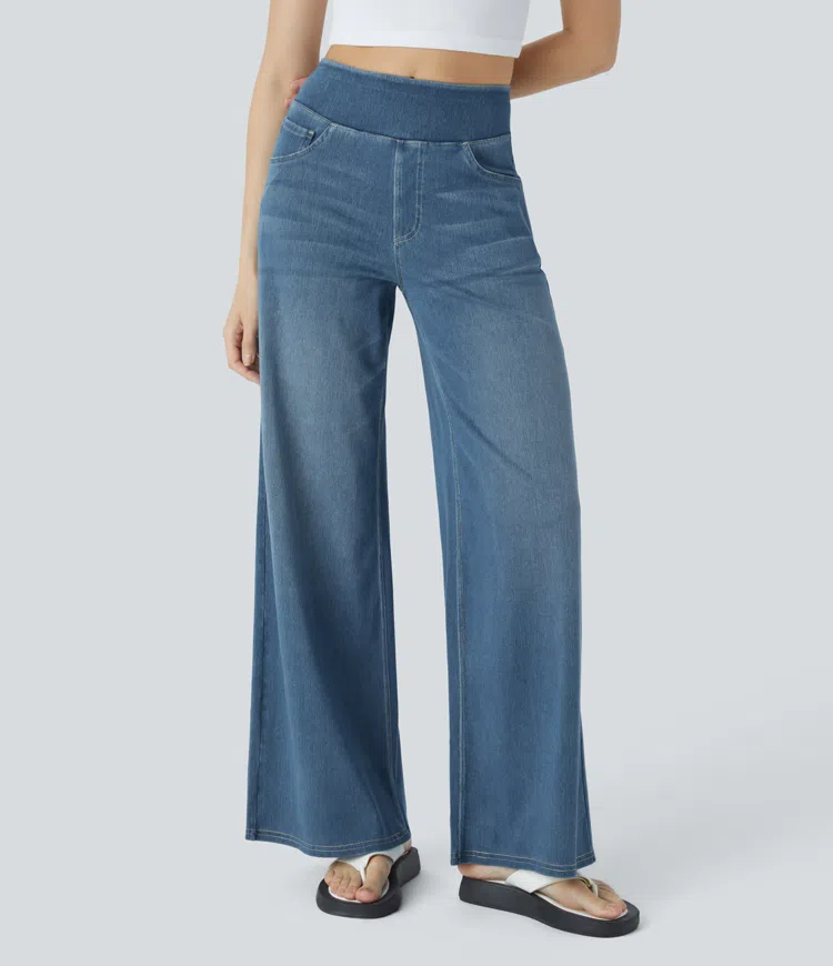 Højtaljede Jeans med Brede Ben og Strække til Kvinder - Otana