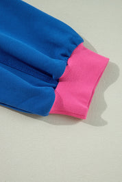 Himmelblå color block kant ballonærmer plus size sweater - Sazasa