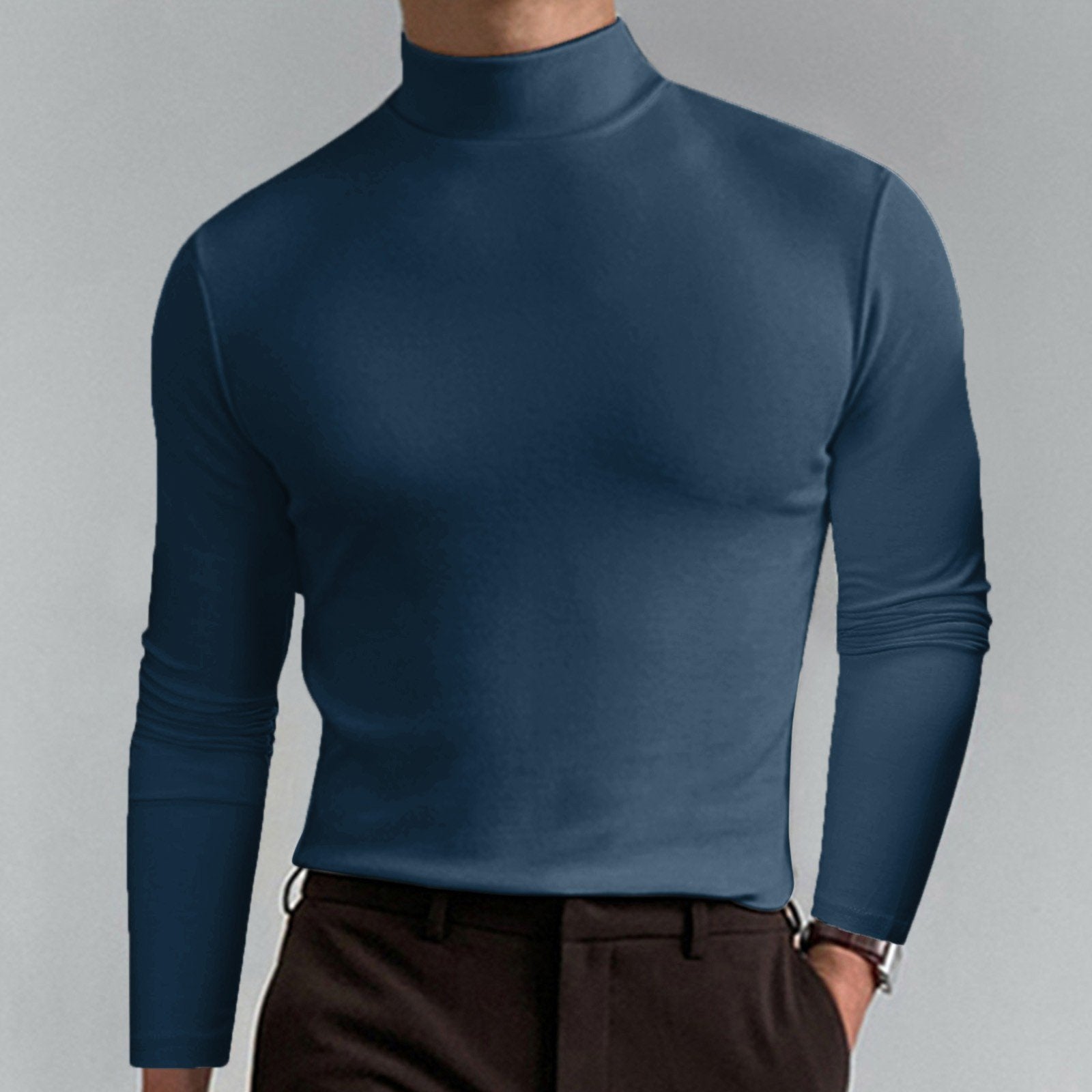 Langærmet fit herre-t-shirt med opretstående krave - Fritjof