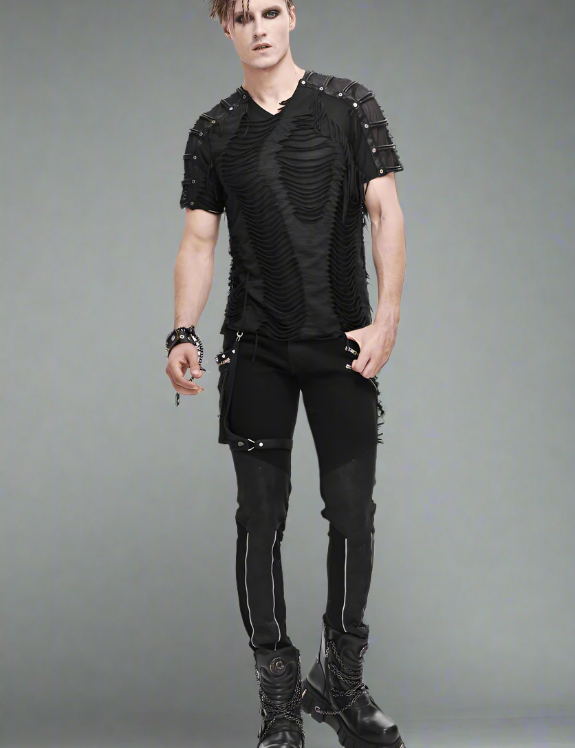 gothic-black-t-shirts-with-fringes-mens-slashed-t-shirt-with-mesh-and-studs-004.png