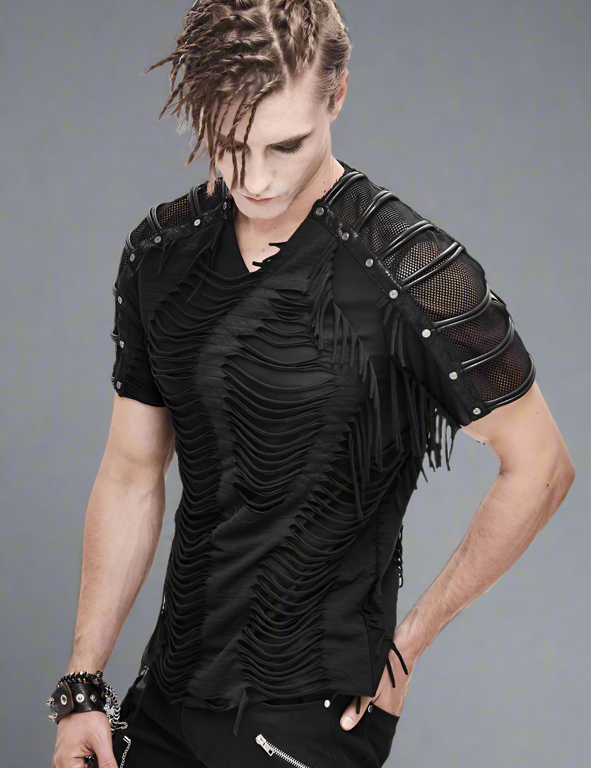gothic-black-t-shirts-with-fringes-mens-slashed-t-shirt-with-mesh-and-studs-005.png