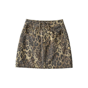 Denimnederdel med leopardprint til kvinder - Roelle