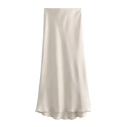 Elegant Højtaljet Midi Satin Nederdel til Kvinder l Fester, Begivenheder og Særlige Lejligheder - Thissie
