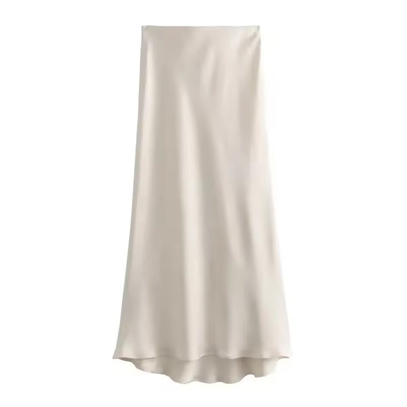 Elegant Højtaljet Midi Satin Nederdel til Kvinder l Fester, Begivenheder og Særlige Lejligheder - Thissie