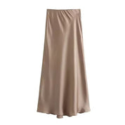 Elegant Højtaljet Midi Satin Nederdel til Kvinder l Fester, Begivenheder og Særlige Lejligheder - Thissie