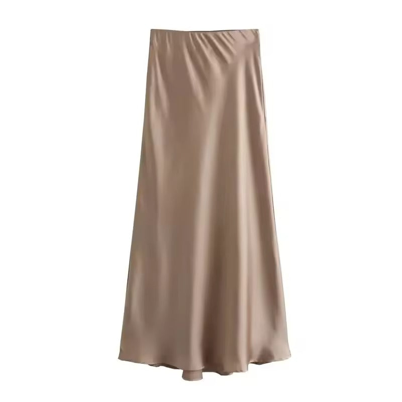 Elegant Højtaljet Midi Satin Nederdel til Kvinder l Fester, Begivenheder og Særlige Lejligheder - Thissie