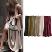 Elegant Højtaljet Midi Satin Nederdel til Kvinder l Fester, Begivenheder og Særlige Lejligheder - Thissie