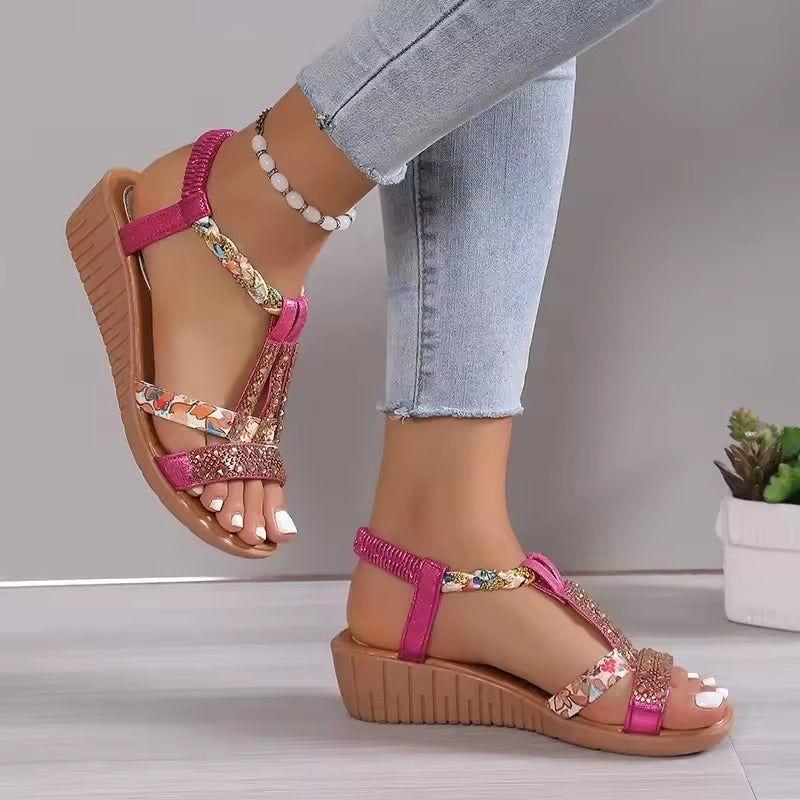 Bohemian Rhinestone Platform Sandaler til Kvinder | Forårs- og Sommerkollektion 2025 - Lanah