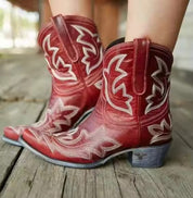 Broderede PU Læder Højhælede Cowboystøvler til Kvinder | Forårs Kollektion - Karinine