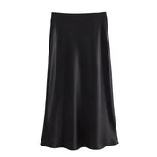 Elegant Højtaljet Midi Satin Nederdel til Kvinder l Fester, Begivenheder og Særlige Lejligheder - Thissie