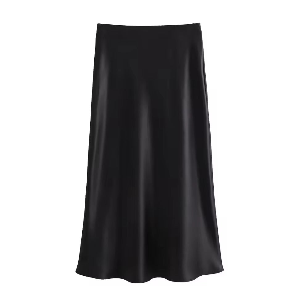 Elegant Højtaljet Midi Satin Nederdel til Kvinder l Fester, Begivenheder og Særlige Lejligheder - Thissie