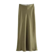 Elegant Højtaljet Midi Satin Nederdel til Kvinder l Fester, Begivenheder og Særlige Lejligheder - Thissie