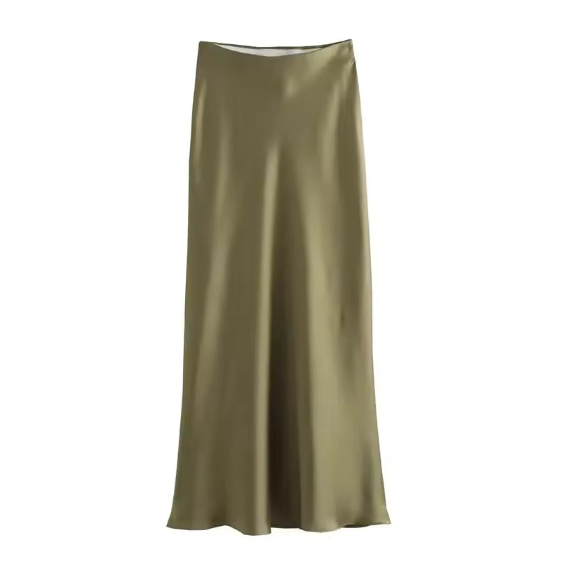 Elegant Højtaljet Midi Satin Nederdel til Kvinder l Fester, Begivenheder og Særlige Lejligheder - Thissie