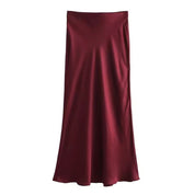 Elegant Højtaljet Midi Satin Nederdel til Kvinder l Fester, Begivenheder og Særlige Lejligheder - Thissie