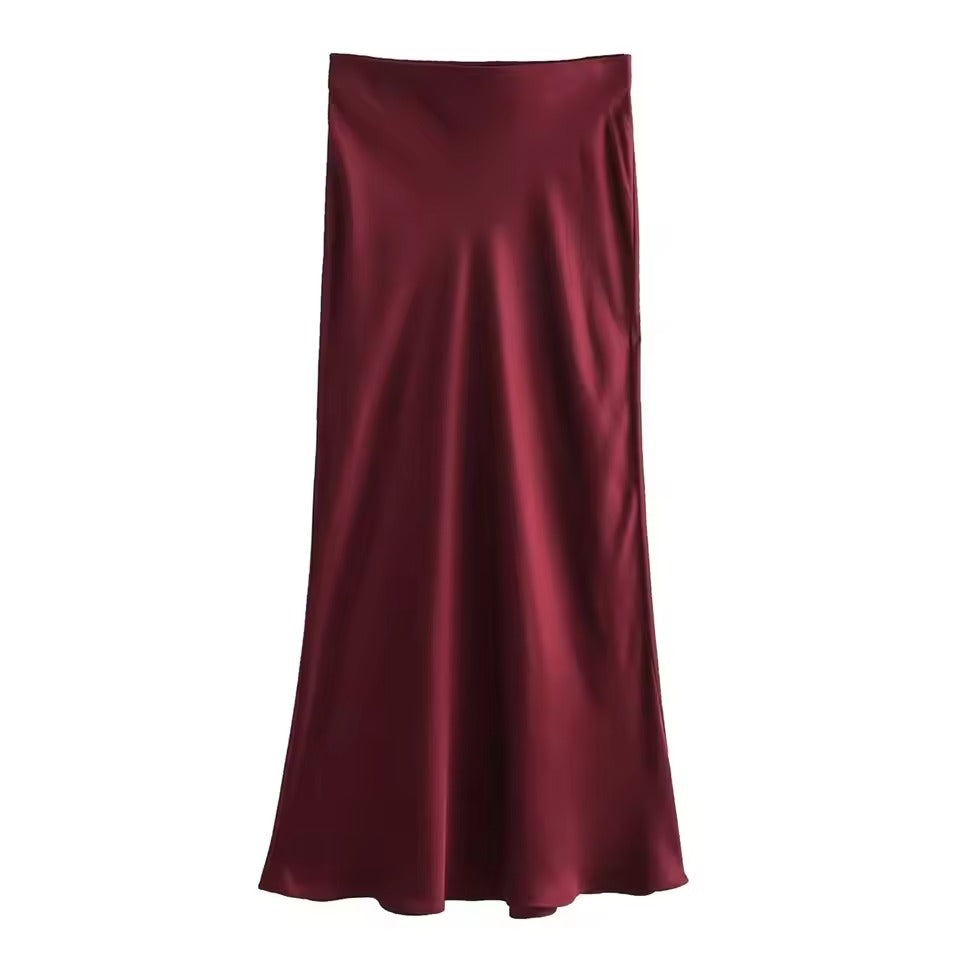 Elegant Højtaljet Midi Satin Nederdel til Kvinder l Fester, Begivenheder og Særlige Lejligheder - Thissie